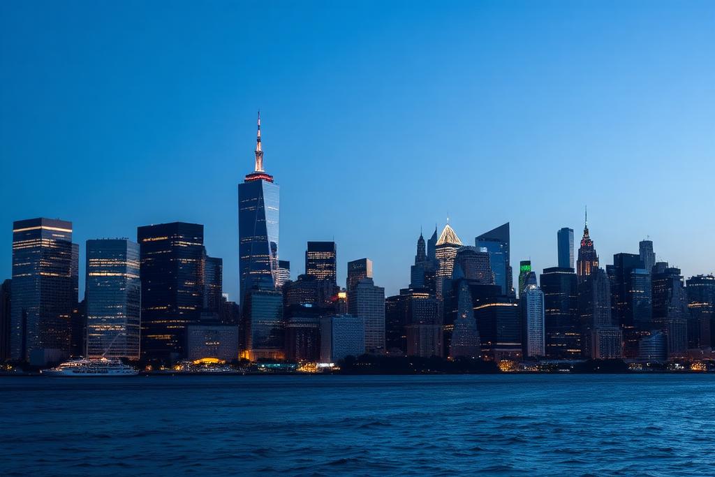 New York City skyline at blue hour
