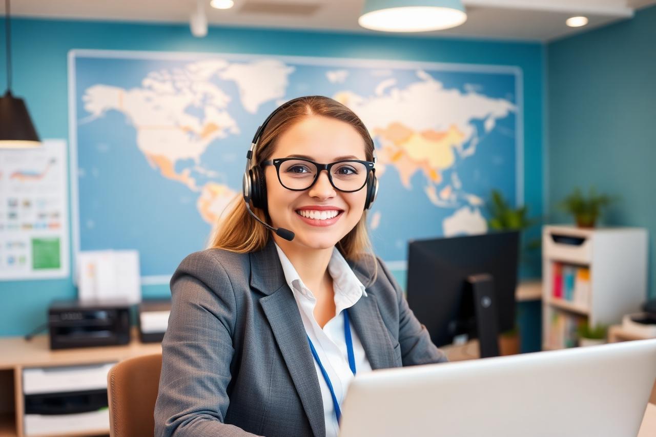 Travel adviser helping a customer in an agency office